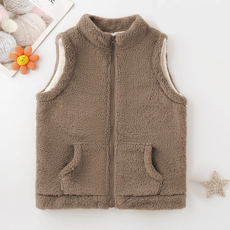 New Plush Children\'s Vests Autumn Winter Solid Color Keep Warm Girls Waistcoat Sleeveless Boys Jacket 3-12 Years Kids Clothes