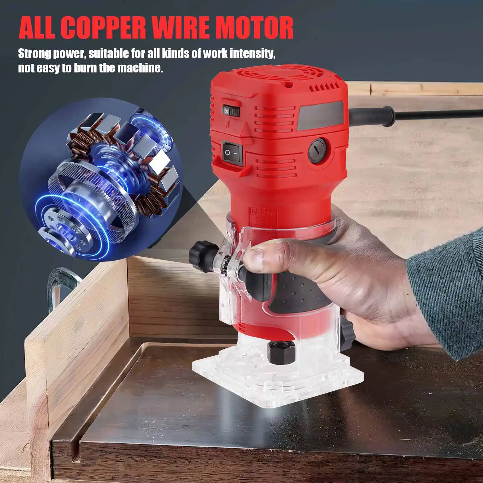 650 واط الكهربائية جهاز توجيه الخشب الكهربائية المتقلب النجارة طحن النقش الشق التشذيب آلة نحت راوتر أداة 32000 دورة في الدقيقة #5