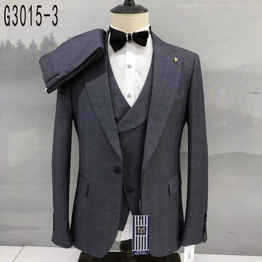 Fashion Men Suit Set Formal Party Slim Fit Blazer Vest Pants 3Pcs Wedding Gala Elegant Grooms Outfits Classic Chinese Tunic Suit