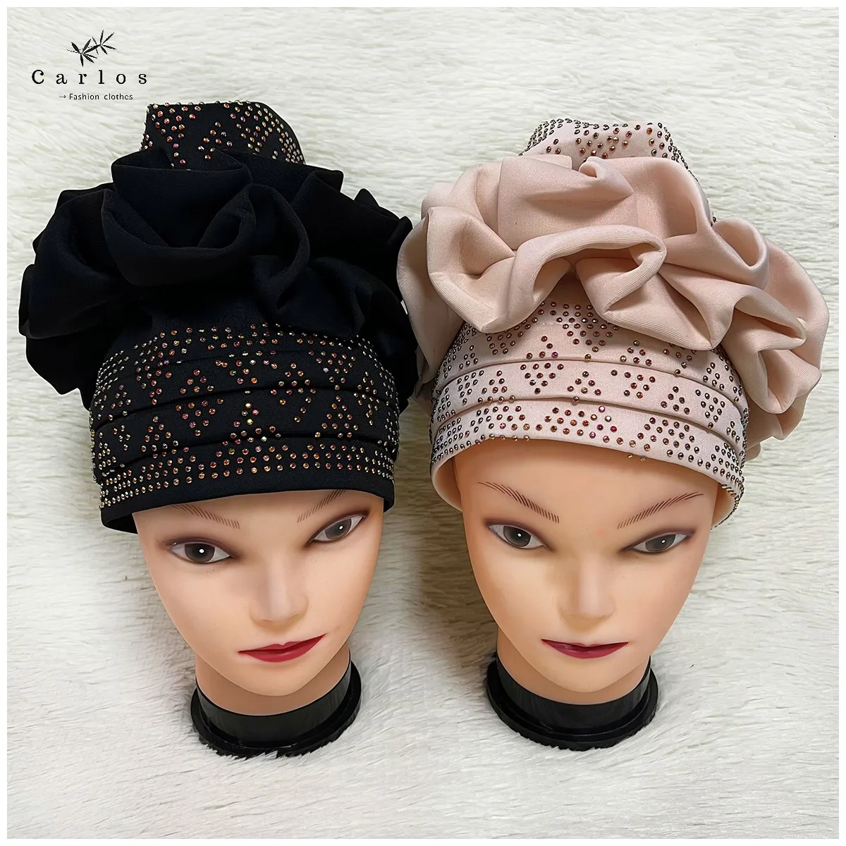 Wholesale Fashion Muslim Female Turban Hat Dubai Worship Hat Rhinestone Solid Indian Beanie Hair Bonnets Cap For Women For Pray