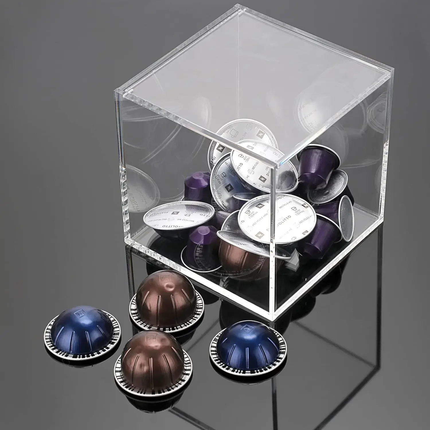 Acrylic Coffee Capsules pods Storage Box Cube Storage Holder Compatible with All Coffee Pods Nespresso Storage Containers Lid