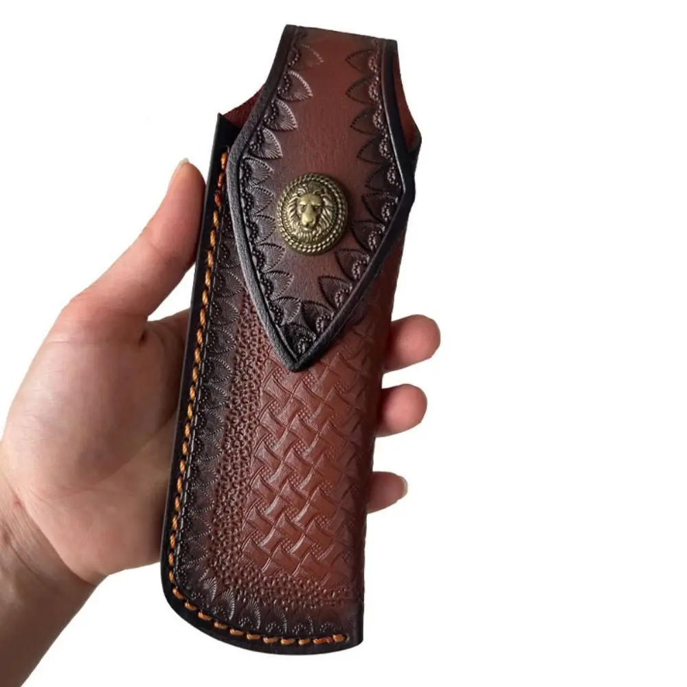 Brown Fold Knife Scabbard Tool Flashlight Belt Loop Case Holder Leather Sheath Pocket Hunt Camp Outdoor Carry Equipment