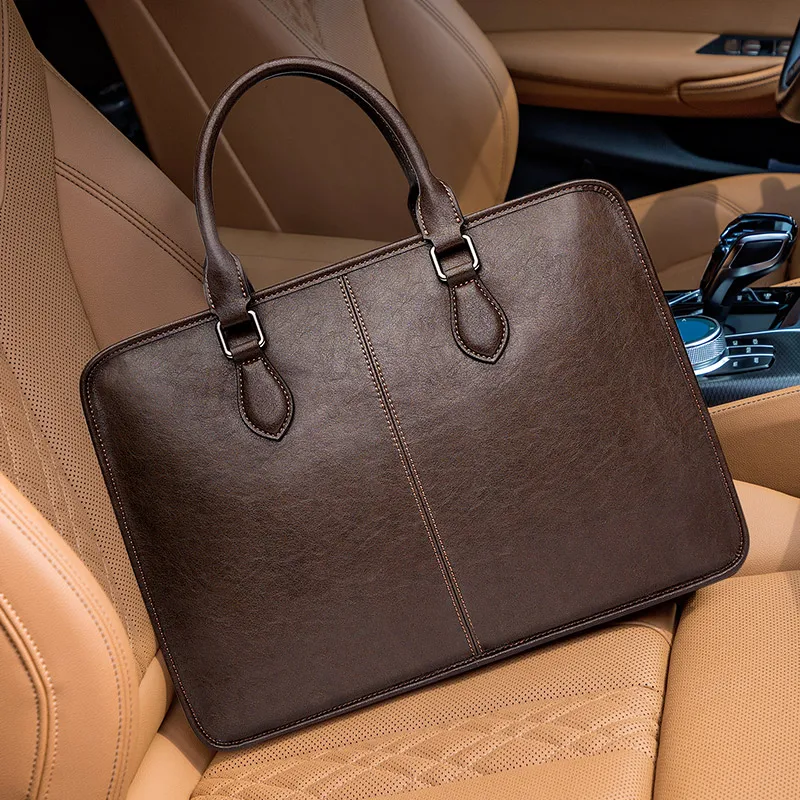 

Men's leather briefcase, large capacity laptop bag, multi-functional shoulder bag for business trips and commuting
