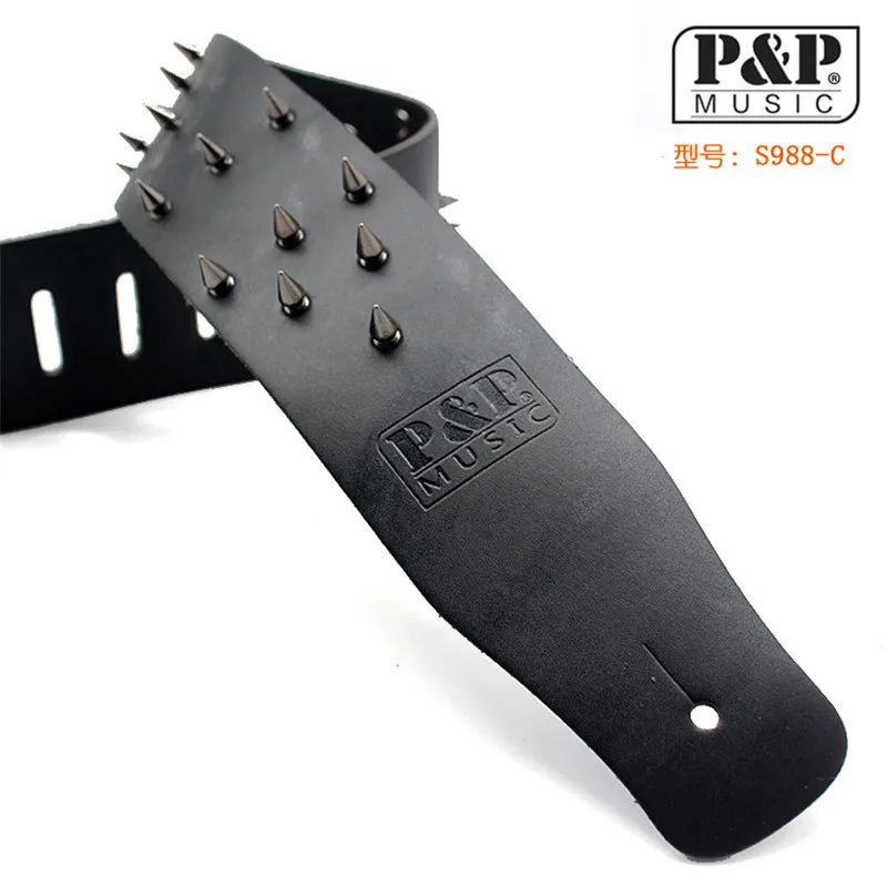 EINE Schwarz Leder Gitarre Strap FÜR Akustische Elektrische Gitarre Bass Musical Instrumente Zubehör – Detail 1