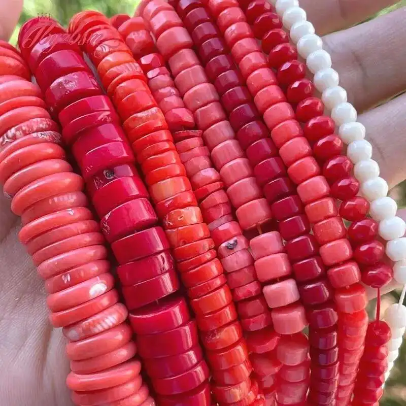 Natural Coral Rondelle Heishi Stone Beads for DIY Necklace Bracelet Earring Ring Charms Jewelry Making Spacer Strand 15