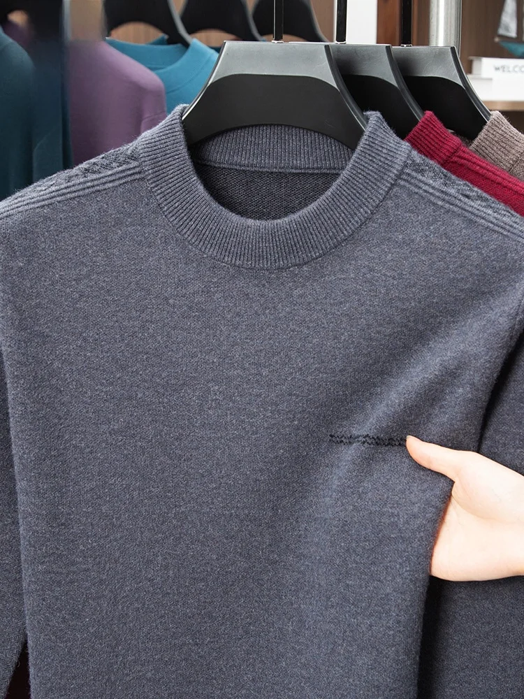 

Lormen Men's Thickened Cashmere Wool Long Sleeve round Neck Knitted Sweater Warm Base Layer Color for Autumn Winter Cas...