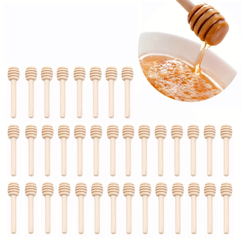 

Mini Honey Stir Bar Mixing Handle Jar Spoon 20/40/60Pcs Practical Wood Dipper Honey Long Stick Supplies Honey Kitchen Tools