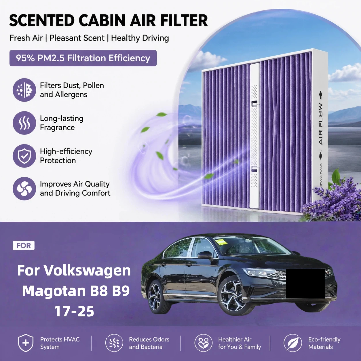 Cabin Air Filter For Volkswagen Magotan B8 B9 17-25 Aromatherapy Perfume Filter Activated  Air Purification Auto Accessories