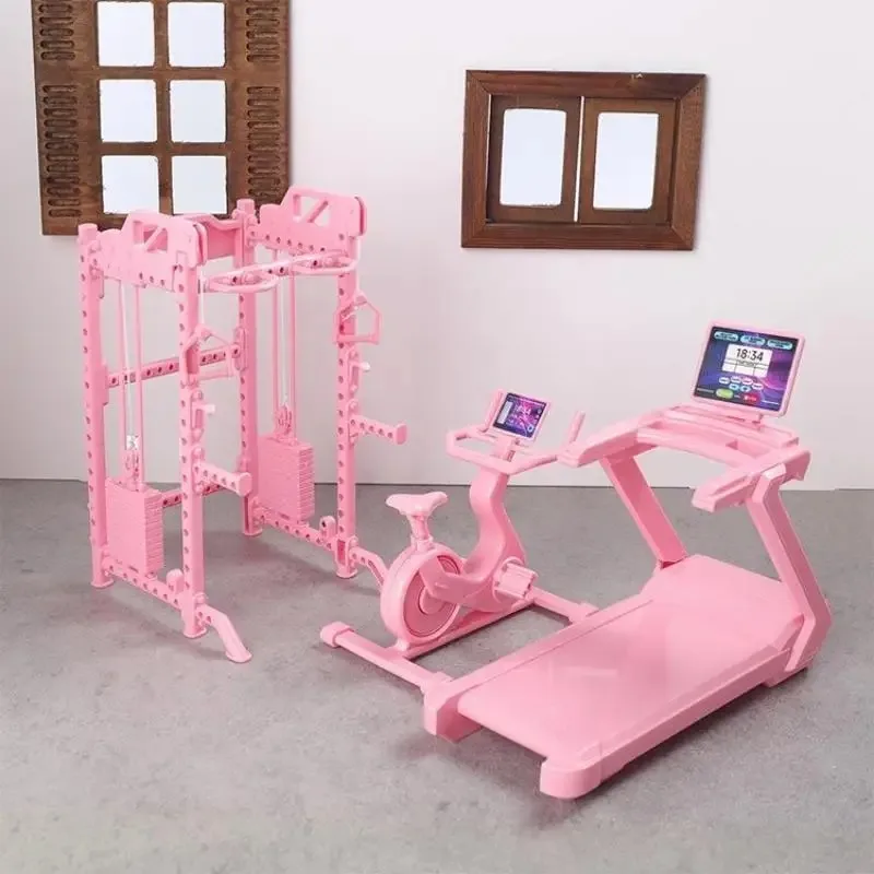Conjunto de Equipamentos de Ginástica em Miniatura, Suporte para Roda Abdominal, Banco de Supino com Halteres, Brinquedo de Cena de Fitness para Casa de Bonecas