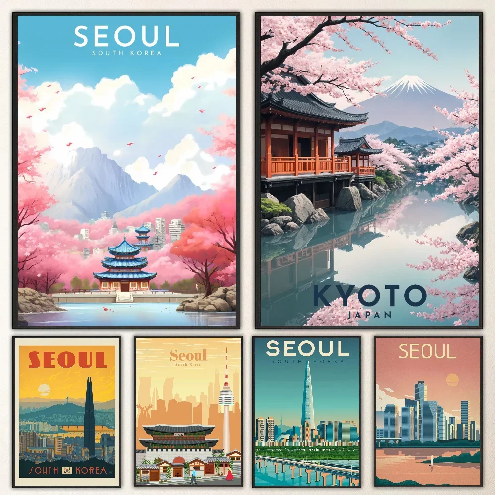 Korean Urban Landscape Tourism Canvas Poster Japan Tokyo Cherry Blossom Wall Art Poster for Modern Living Room Home Decoratio