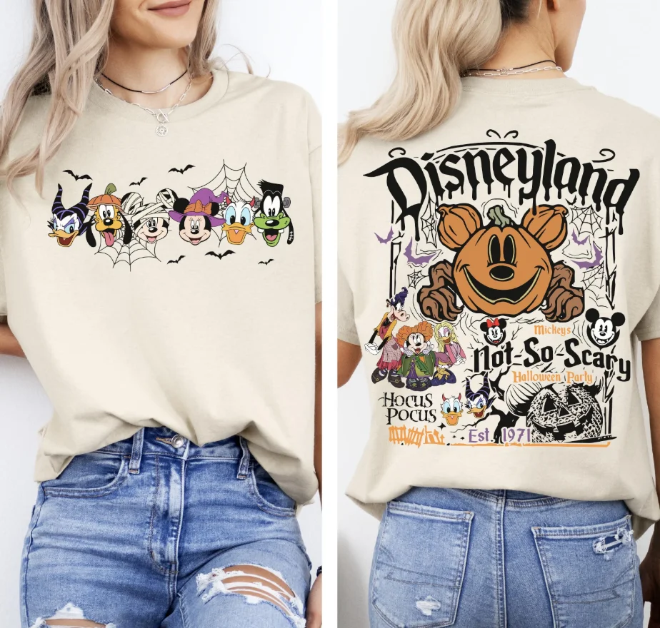 

2-сторонняя винтажная рубашка Disney World Est.1971 для Хэллоуина, рубашка для вечеринки с Микки, не так страшная