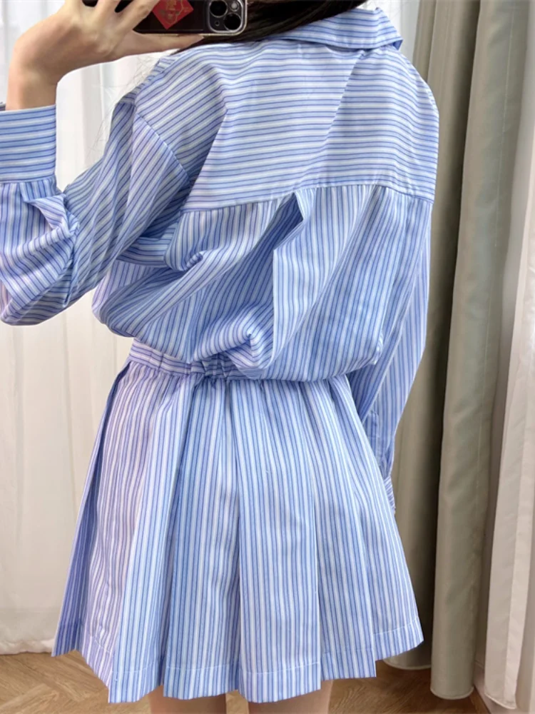 Vacation dress for women Blue and white striped shirt style women\'s dress MA 2024 spring new French style design sense