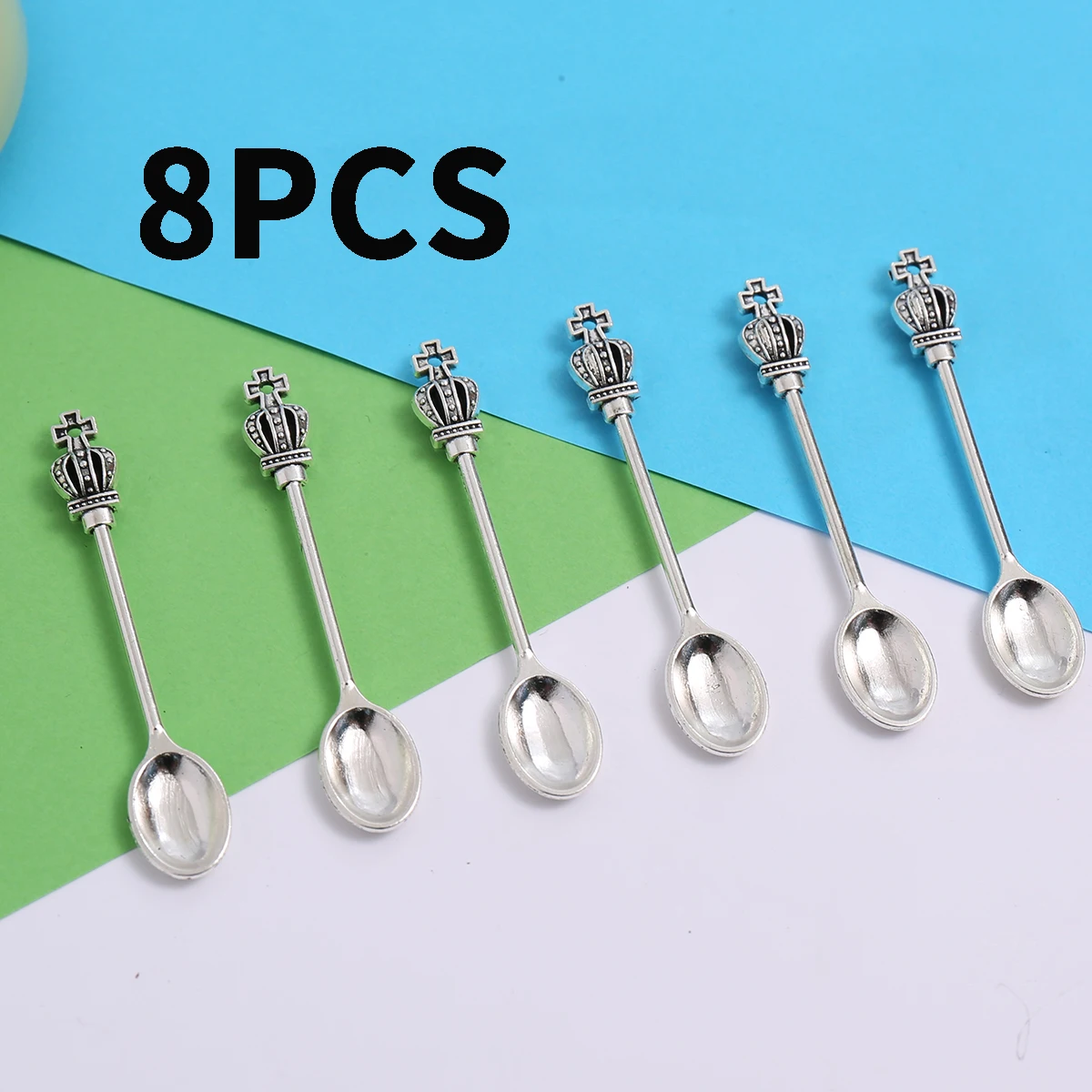 8-Piece Set of Crown-Shaped Small Spoons, Handmade Accessories, Embossed Crown Mini Spoons in Vintage Court Style, Suitable for DIY Bracelets, Necklaces, Earrings, and Handmade Beaded Decoration Accessories