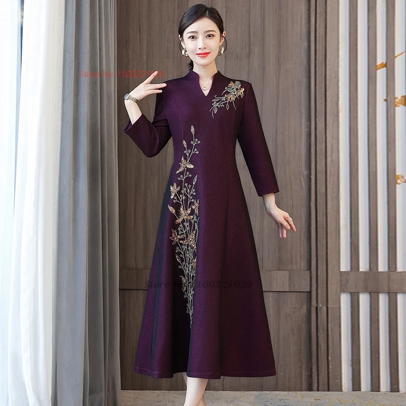 2025 vestido de casamento chinês melhorado cheongsam flor nacional bordado a linha vestido oriental banquete vestido de noite