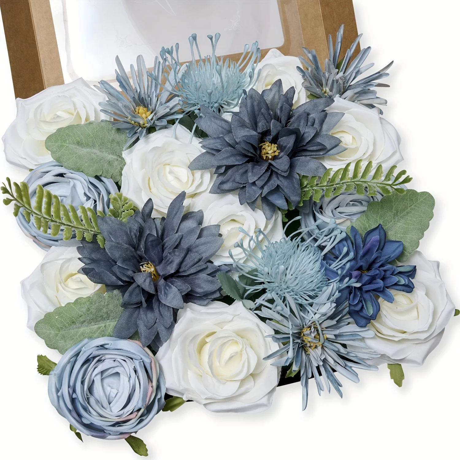 Blue rose artificial flower combination box set, bride bouquet, outdoor/indoor DIY center piece, flowers for decoration