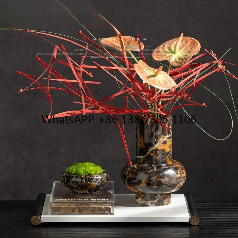 

Светлая роскошная мраморная цветочная посуда, модель украшения комнаты, элитный кабинет, гостиная, цветочное украшение