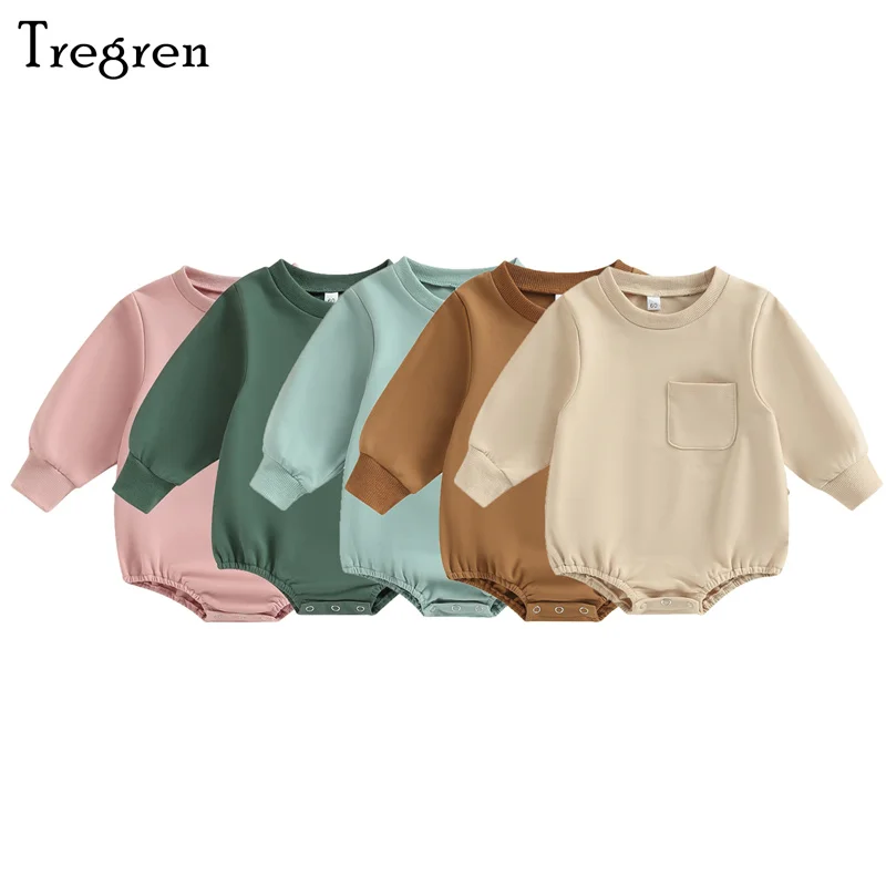 

Tregren 0-24M Unisex Baby Sweatshirt Rompers Newborn Infant Girl Boy Casual Solid Color Long Sleeve Jumpsuit Outfits Clothing