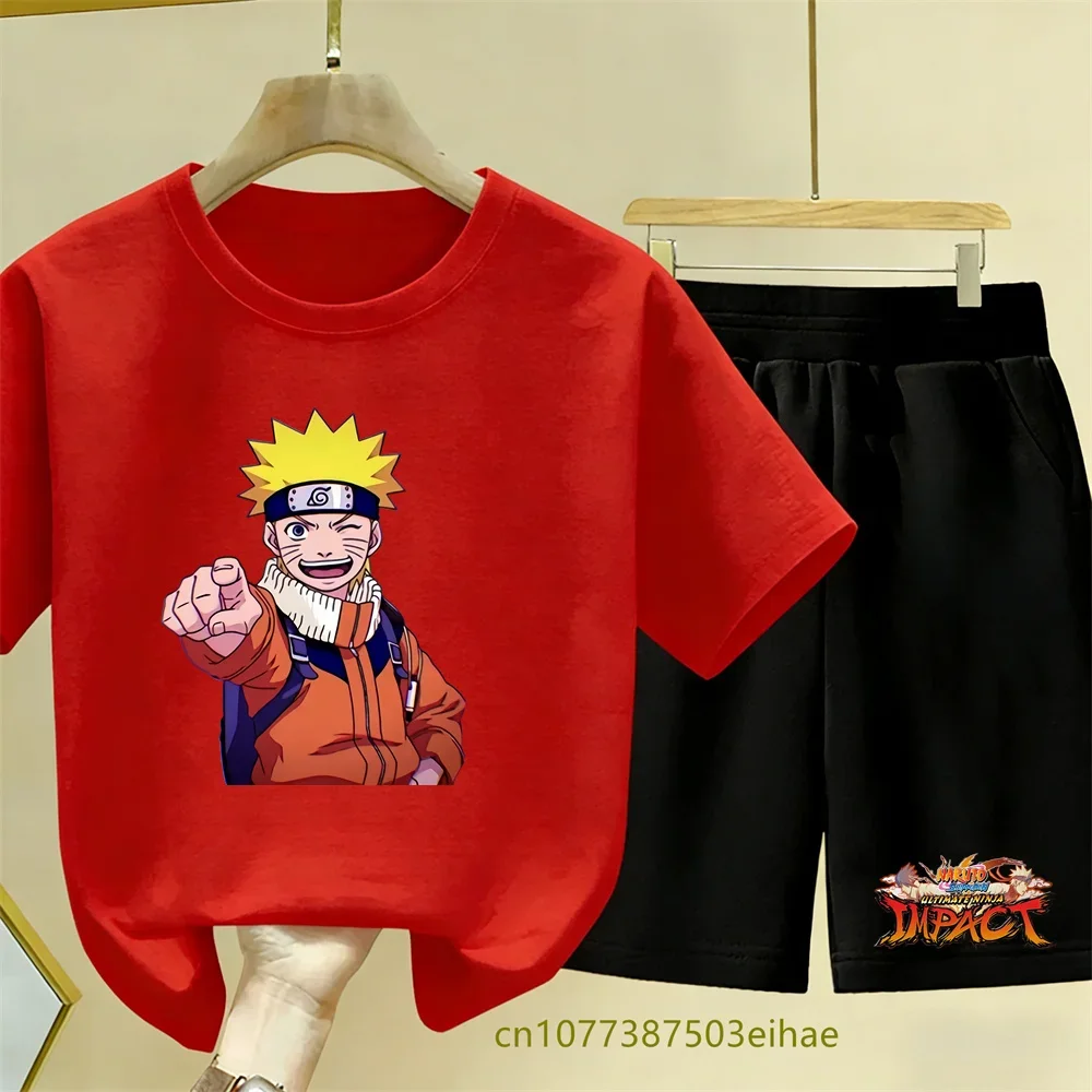 Naruto Cartoon Comic Printed Clothing - Summer Short-sleeved T-shirt Shorts Set. Breathable, Comfortable, Cute and Versatile Top