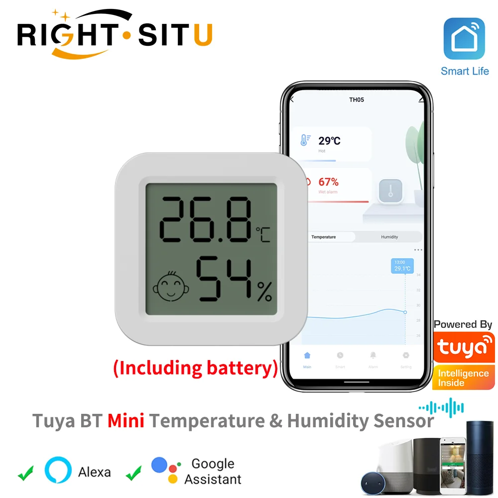 

Tuya BT MiNi Temperature and Humidity Sensor LCD Display Bluetooth Compatible Thermometer and Hygrometer With Google Home Alexa