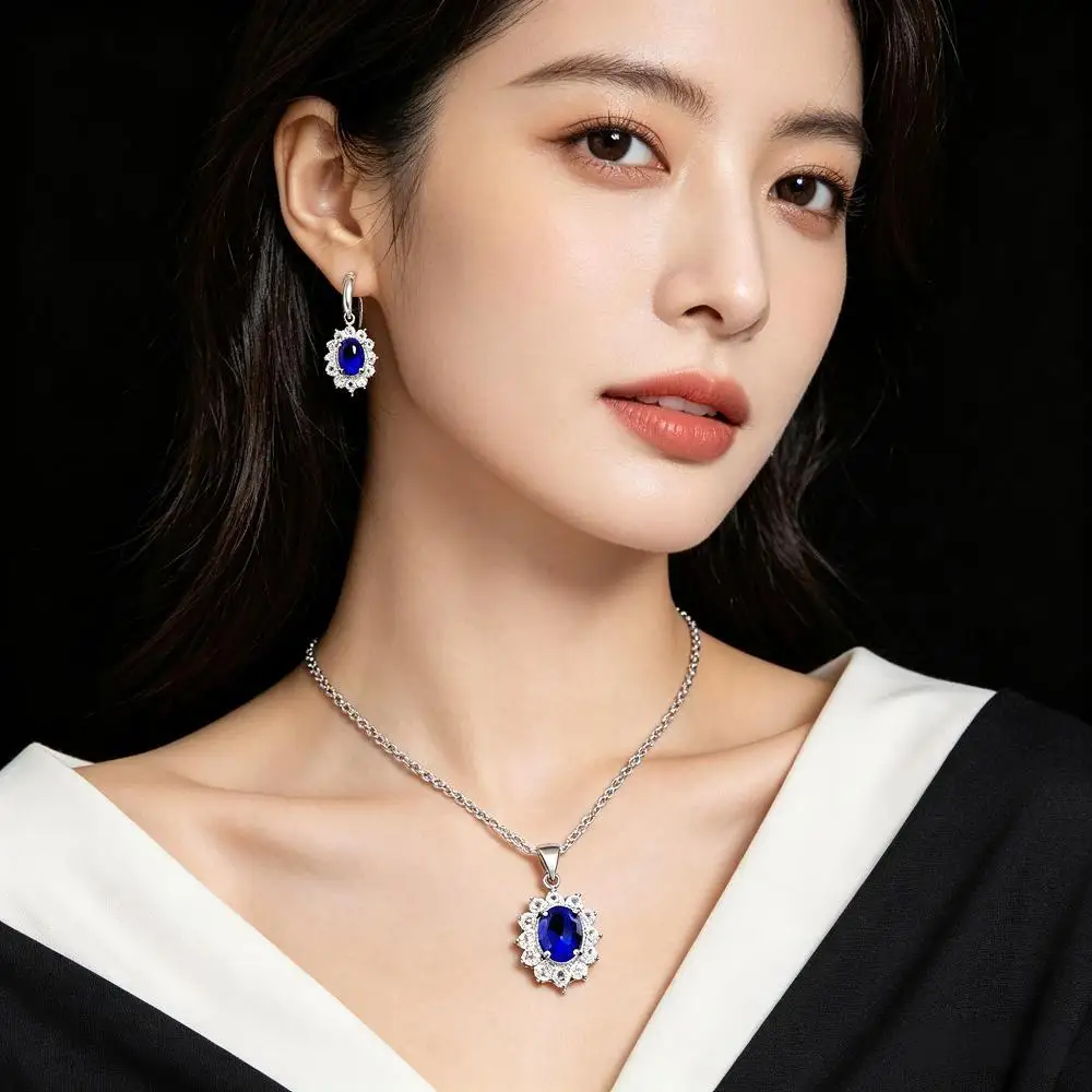 Top Sale 925 Sterling Silver Jewelry Sets Elegant Flower Shape Crystal Cubic Zirconia Necklace Earrings Set for Women Party Gift view 5