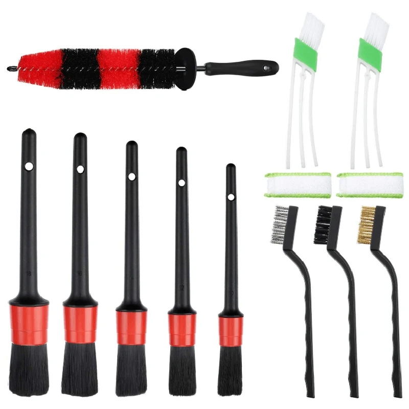 11 Pcs Auto Detailing Brush Set for Cleaning Wheels, Interior, Exterior, Easy Reach Wheel and Rim Detailing Brush Soft Br