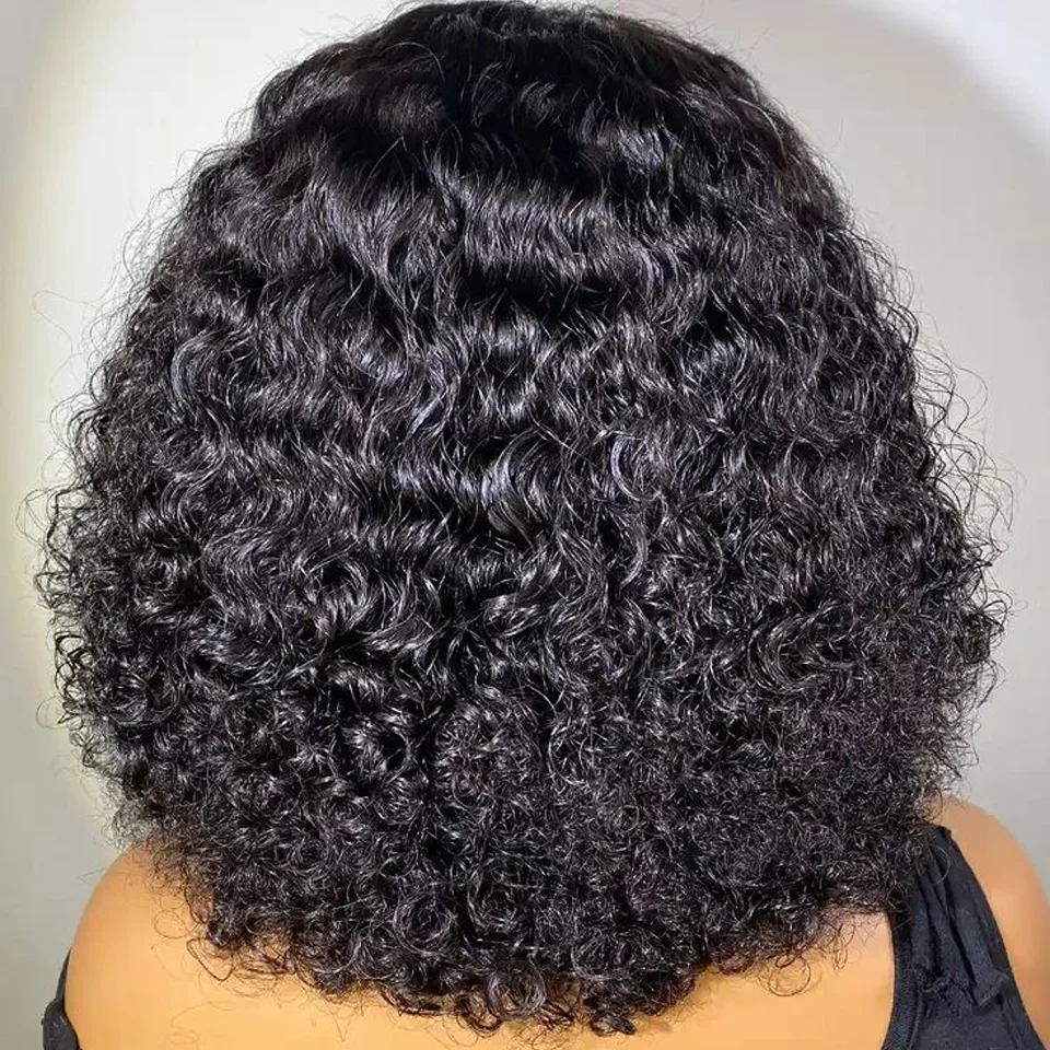 Peruca dianteira do laço encaracolado Kinky preto para mulheres, peruca Kinky pré-arrancada glueless, cabelo curto do bebê, desgaste diário, 180 densidade, 16"