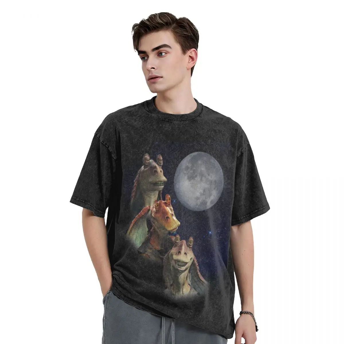 Drie Jar Jar Maan T-Shirt Oversized Grafische T-Shirt Vintage Shirts Grafisch T-Shirt Heren T-Shirt