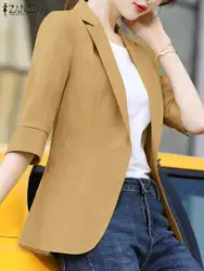 ZANZEA Fashion OL Suits Coats Women Summer Blazer Thin Elegant 3/4 Sleeve Lapel Neck Blazer Casual Solid Button Up Outwear Femme