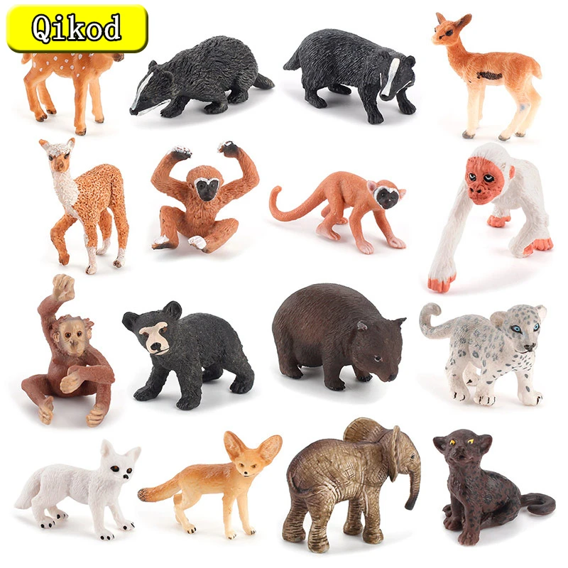 

Simulation Mini Wildlife Model Set Solid Sitting Badger Squirrel Monkey Gibbon Wombat Ornament figurine toy garden figures Gift