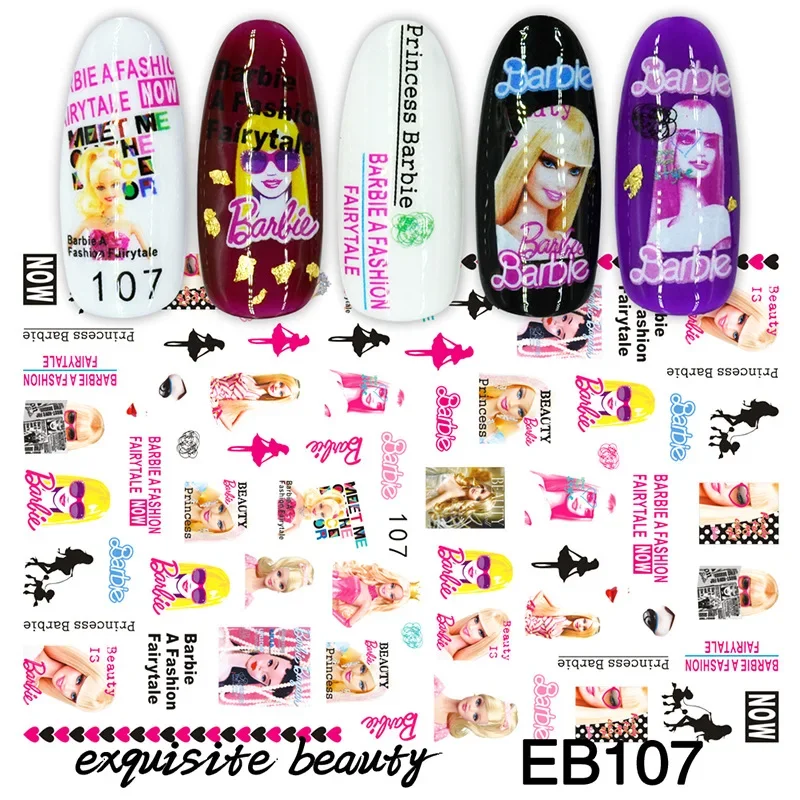 Barbies Nail Art Decal 3D Nail Stickers Nails Art Supplies DIY Adhesive Stickers Manicure Accessories Decoration for Girls Gift