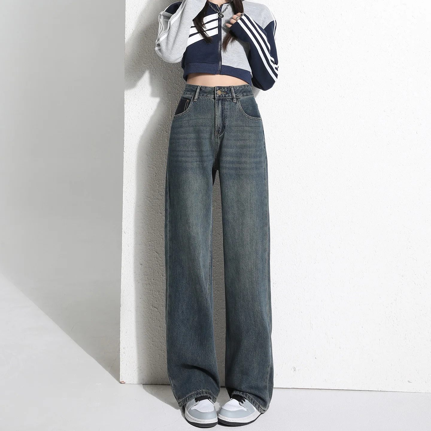

Female Chic Versatile leisure Jeans Pants Girls Classic Korean Denim Pants Lady Comfortable Wide Leg Contrasting jeans Y2K