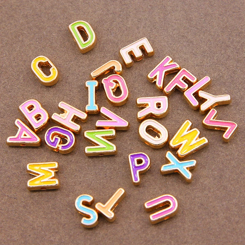 10 Pieces/Set A- Z Color Enamel English Alphabet Beads Golden Spacer Beads Bracelet Jewelry Making Accessories