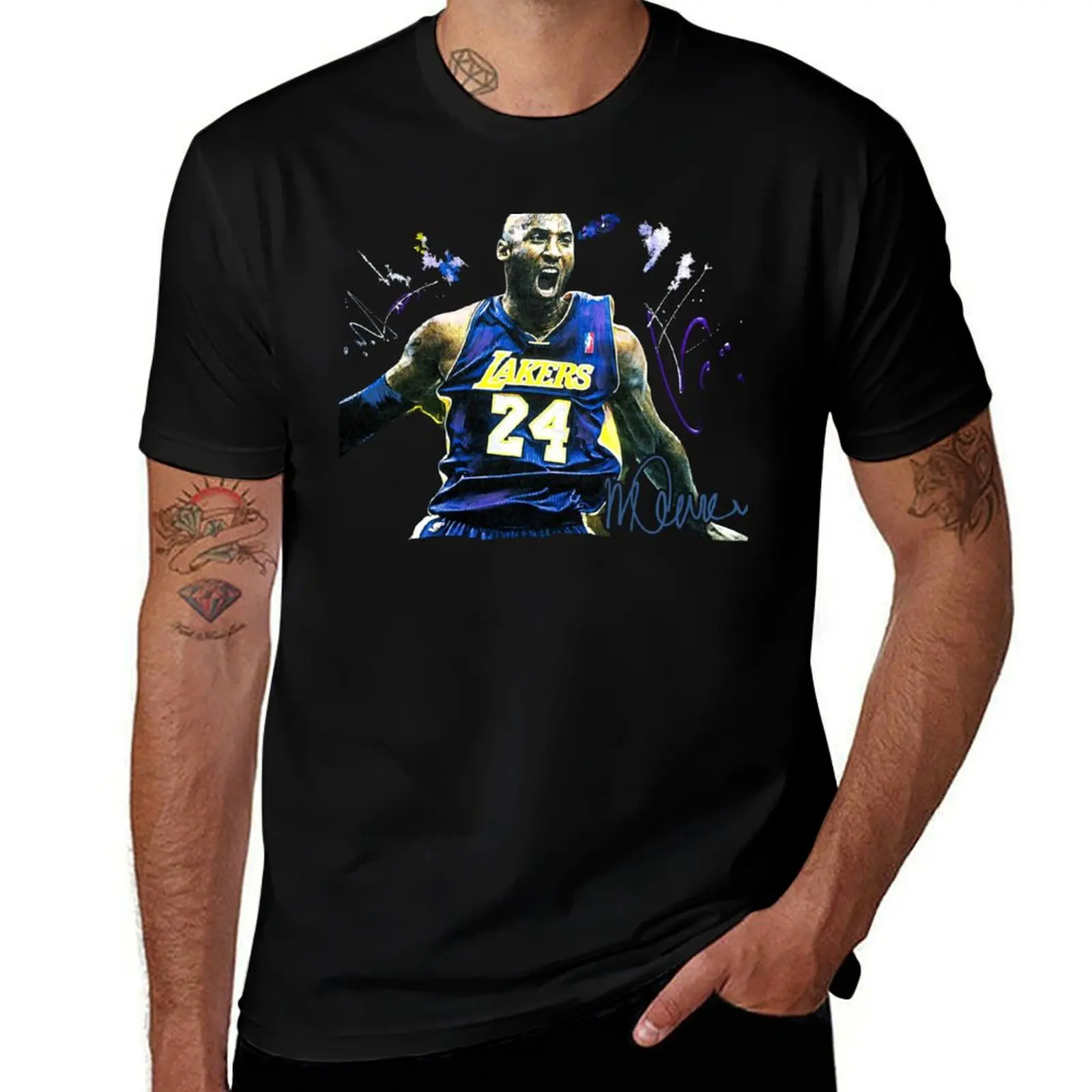 Kobe Black Mamba Bryant Lakers #24 Retro Art T-Shirt blue lock oversizeds mens t shirts