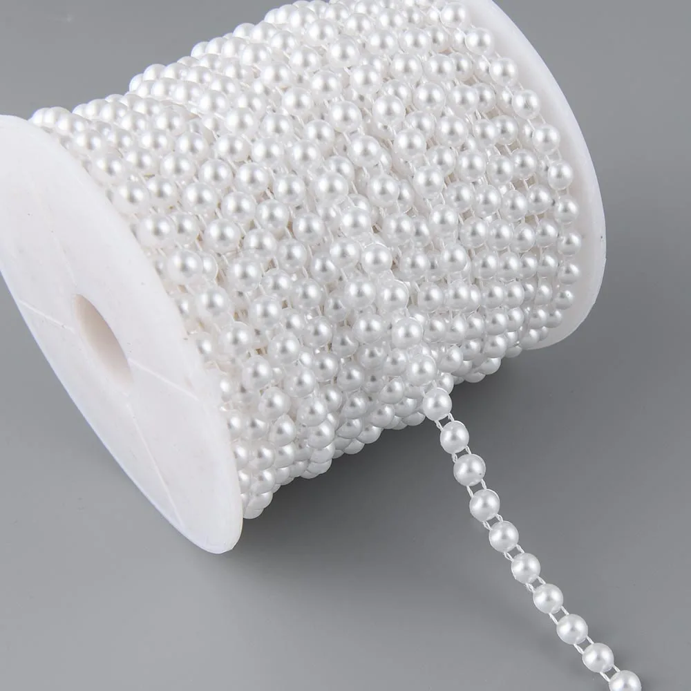 3Yards 6mm Width ABS Half Round Flatback Imitation Pearl Beads Chain Sewing Trim Cake Decoration Makeup and Wedding Arrangements