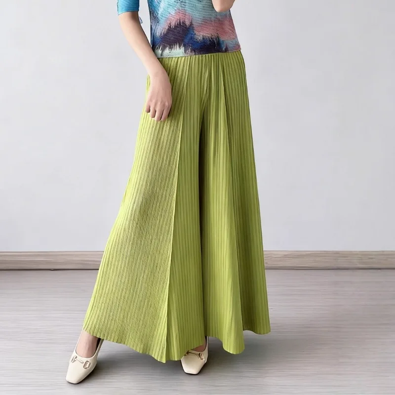 

Miyake плиссированные широкие брюки женские драпированные брюки премиум-класса с большим подолом сто модные повседневные расклешенные брюки одежда без морщин