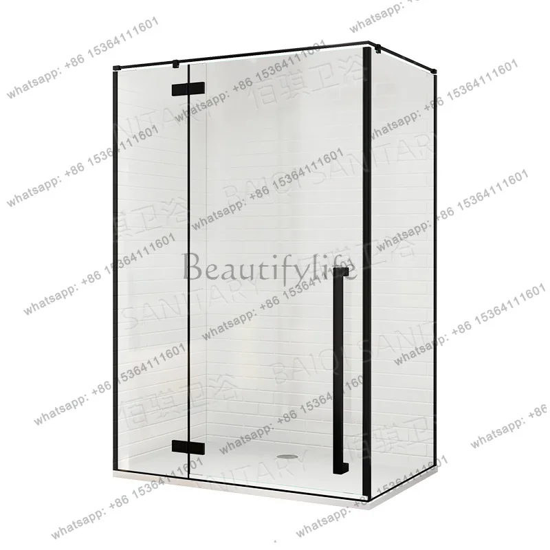 Modern simple square shower room black very narrow frame glass partition dry and wet separation