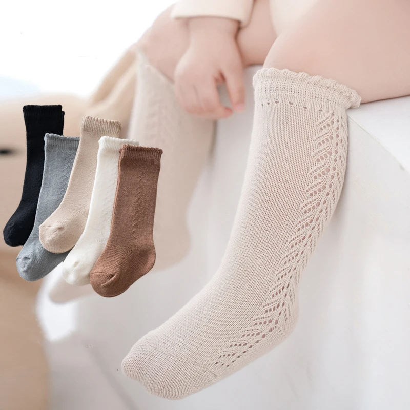 New Children\'s Socks For Boys Girls Knitted Cotton Long Sock Knee High Toddlers Stockings Summer Hollow Out Infant Baby Socken