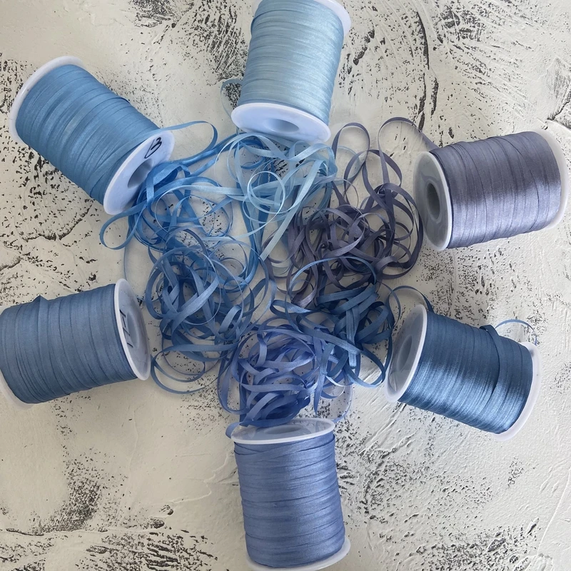 New 4mm 60M Silk Ribbon for Embroidery  Blues