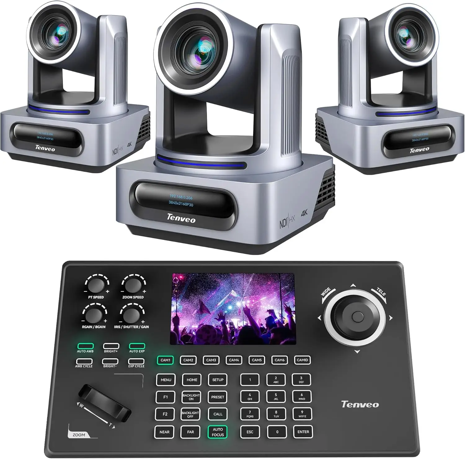 4K NDI PTZ Camera And PTZ Camera Controller Bundle/Kit 3PCS 4K 20X/30x Zoom AI Tracking NDI/SDI/HDMI/USB3.0/LAN/PoE PTZ Camera