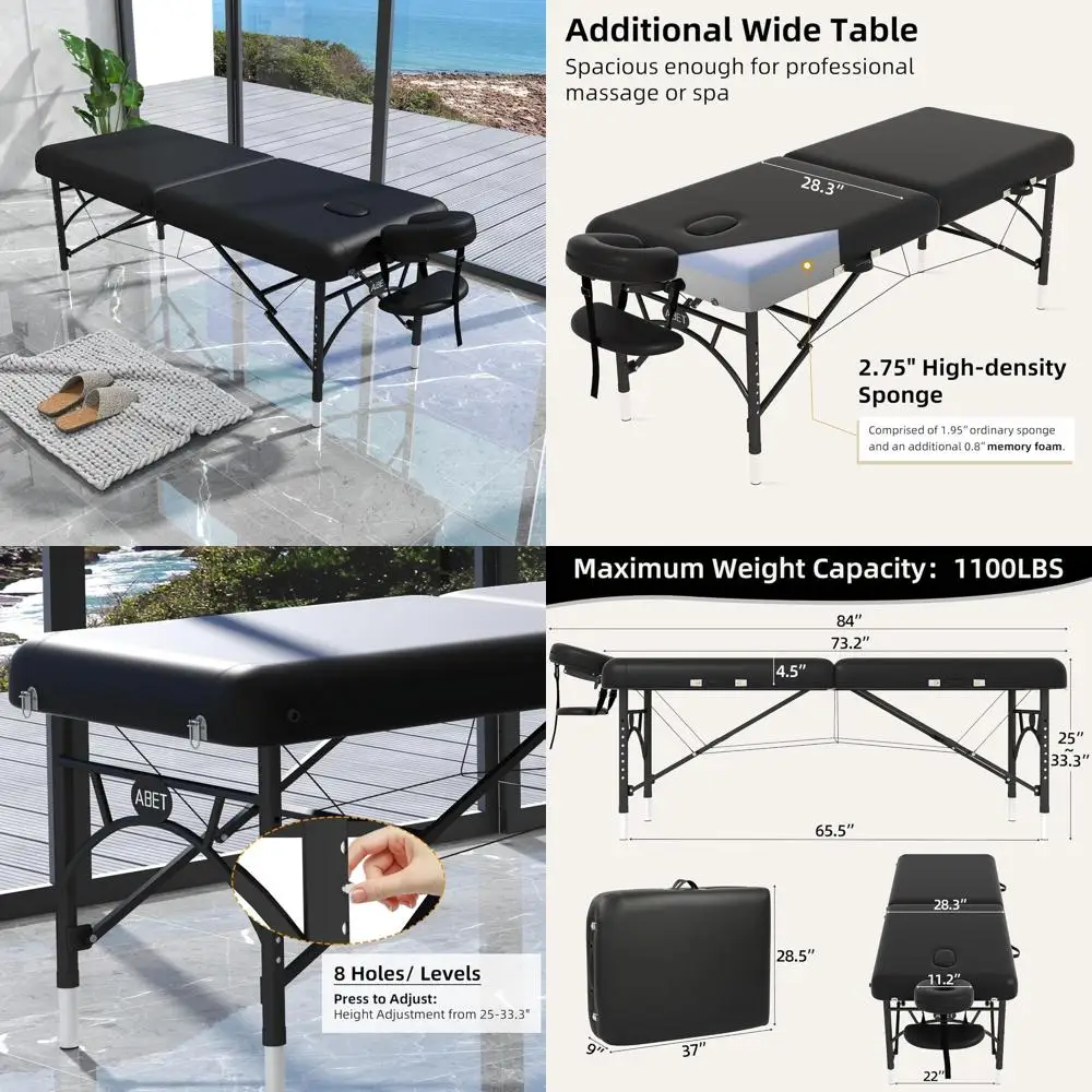 

Portable 28 Wide Spa Tattoo Bed with Memory Foam, PU Leather, and Aluminum Legs, Holds 1100 lbs, Includes Carrying Bag