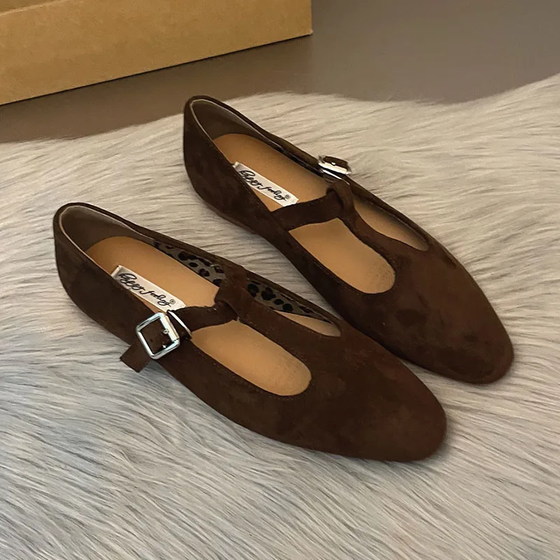 2024 Niebieskie jesienne buty damskie na płaskim obcasie Moda Okrągłe palce wsuwane damskie eleganckie buty Mary Jane Miękki płaski obcas Sukienka na zewnątrz Baleriny