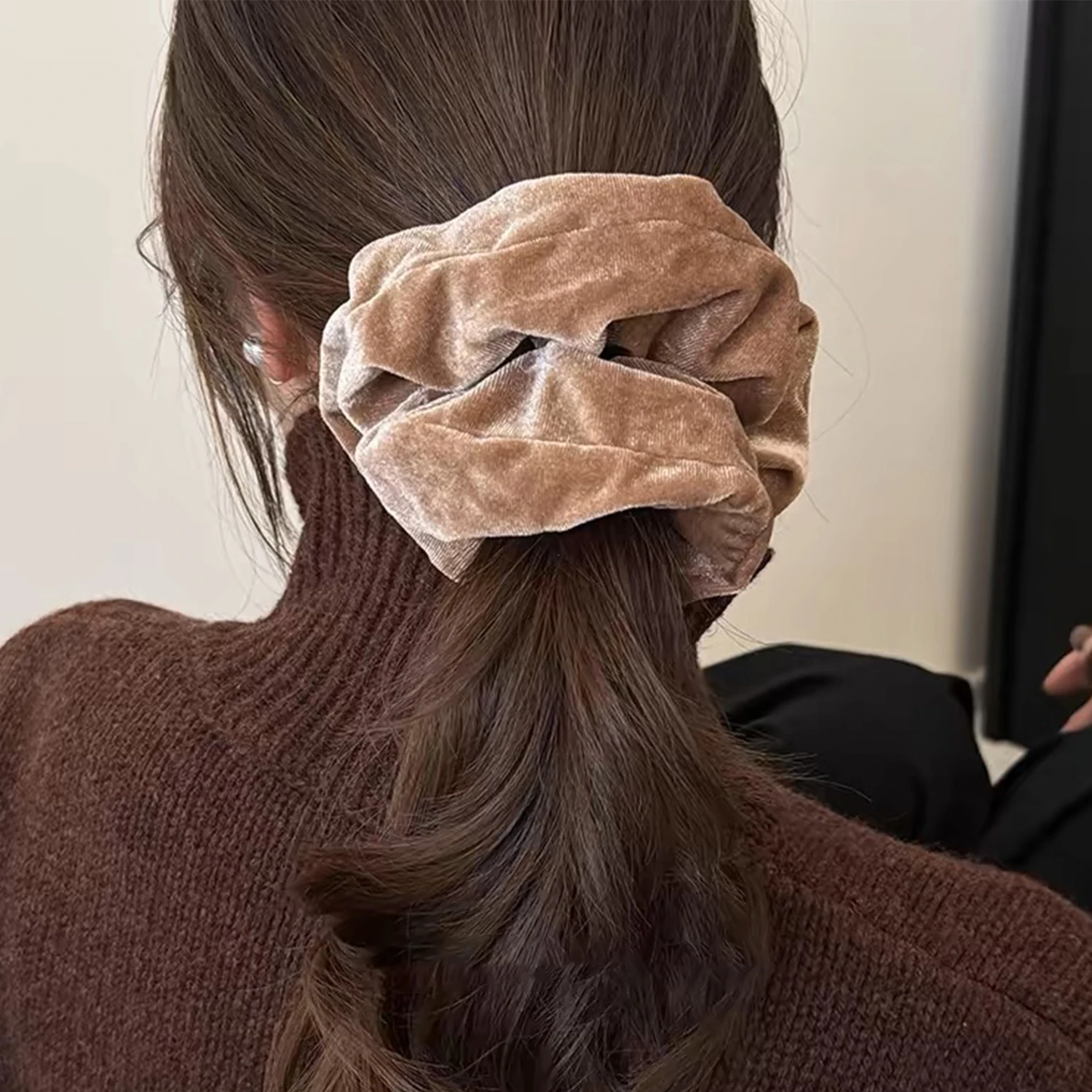 3PCS Retro Velvet Hair Band with Hidden Zipper Pocket Vintage Women Hair Scrunchies Headband Solid Color Hair Tie Accessories view 5