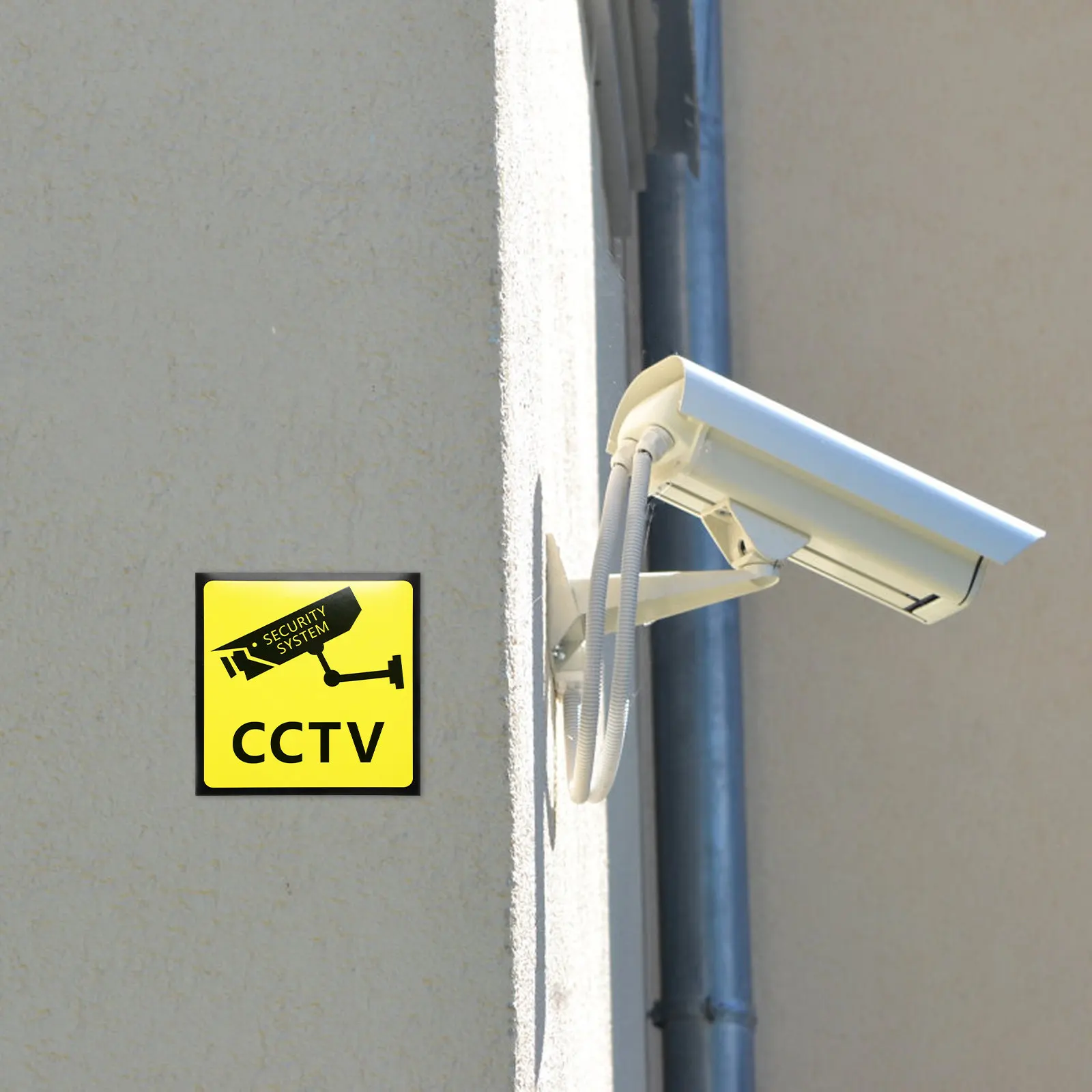5Pcs Warning Signs for Property Bright Bold Letters Strong Adhesive Security Camera Signs Outdoor Home Office Warehouse