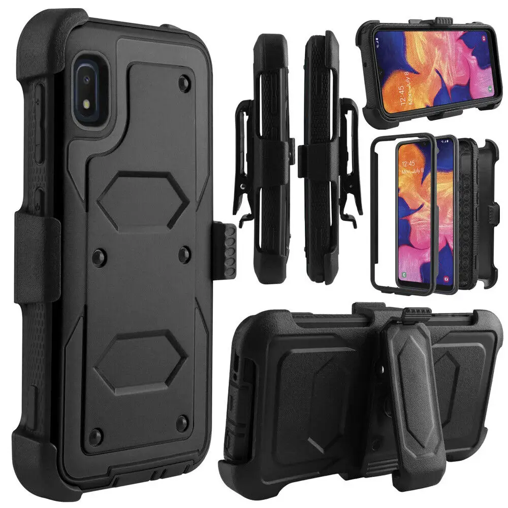 3 in 1Heavy Tough Rugged Armor Shockproof For Samsung Galaxy A10e A20 A30 A50 Holster Belt Clip Case Cover+Tempered Glass