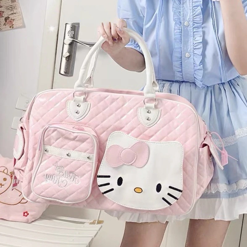 Sanrio Casual Tote Hello Kitty Sweet Girl Pink Shoulder Bags for Women Y2g PU Leather Handbag Anime Large Capacity Crossbody Bag