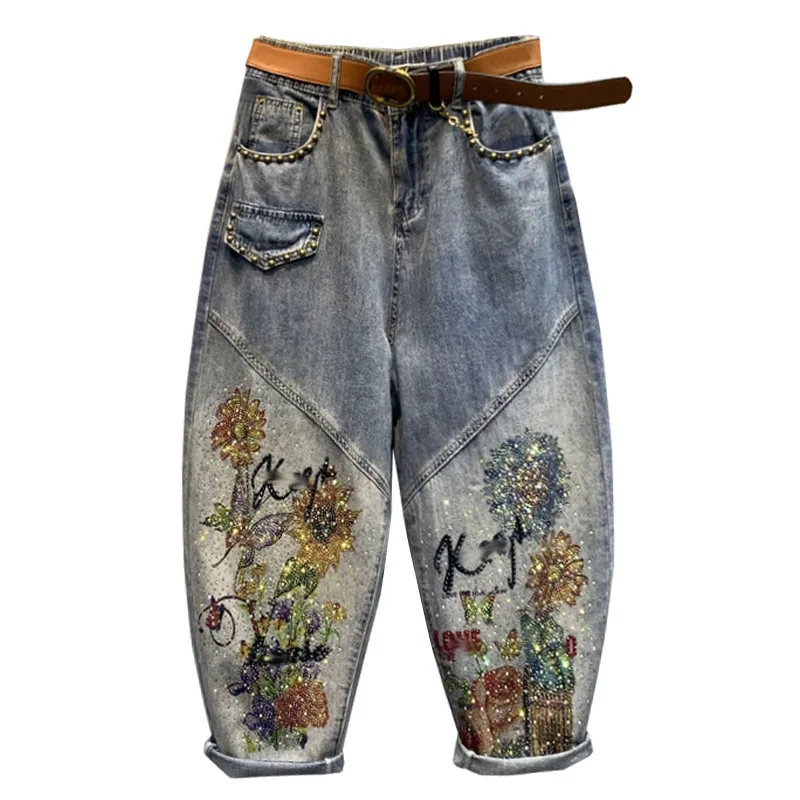 

Heavy Duty Rivet Print Rhinestone Harlan Jeans Women's European Spring Fashion New Style Eight Nine Point Large Size...