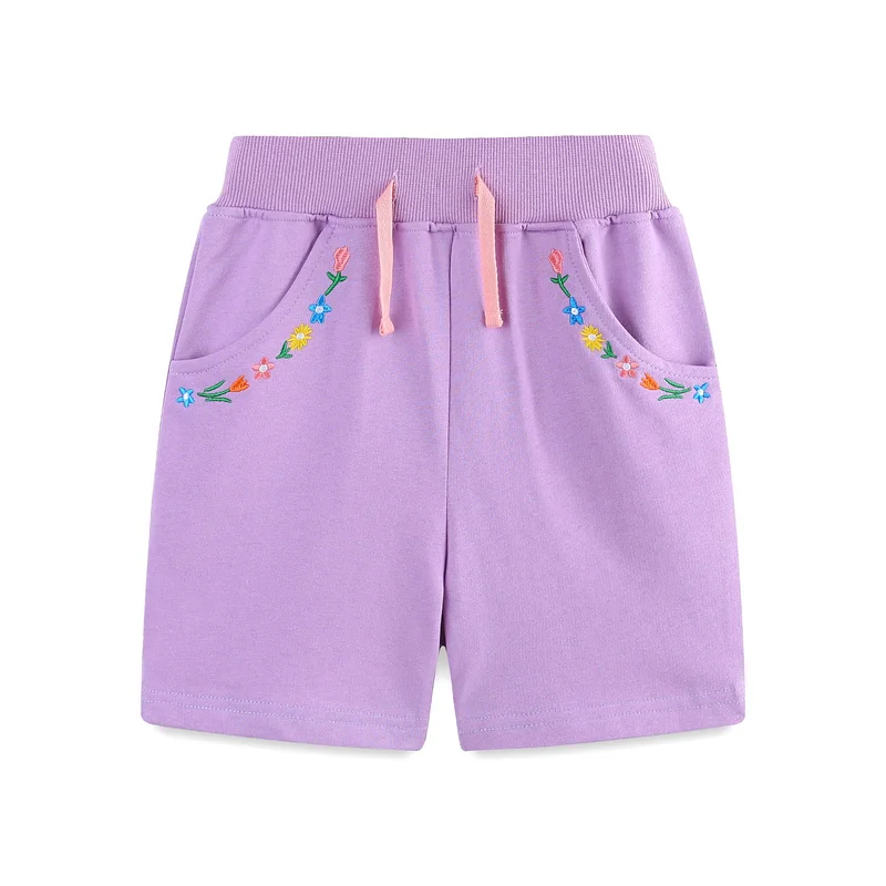 

Jumping Meters 2-7T Floral Embroidery Children's Shorts For Girls Clothes Kids Trousers Pants Pockets Baby Clothes