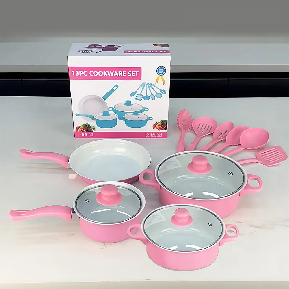 

12Pcs Non Stick Cookware Set Deep Frying Pan with Lid Milk Pot Maifan Stone Frying Pan Cooking Pot Set for All Hob