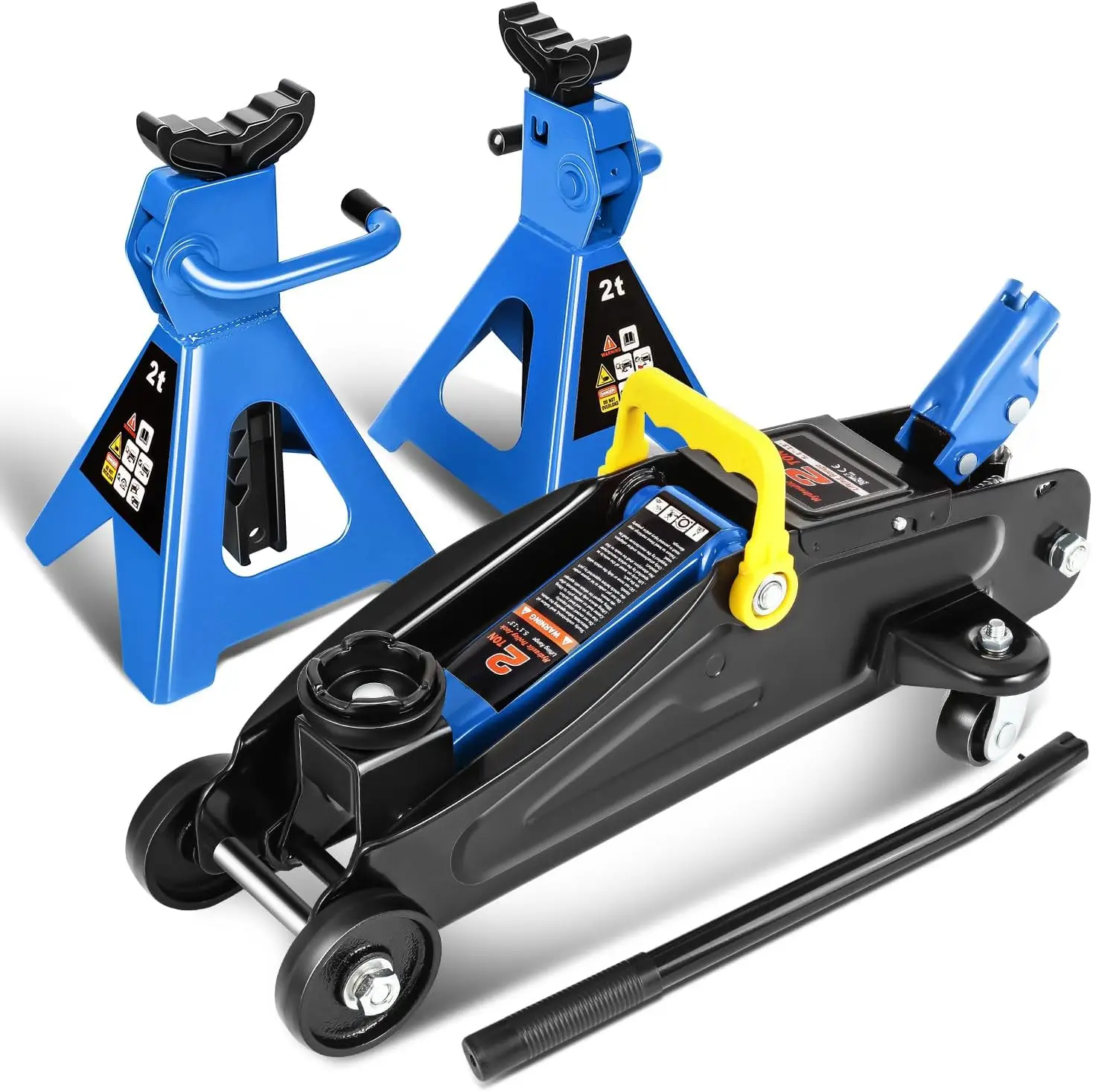 

Low Profile Hydraulic Trolley Service/Floor Jack Combo with 2 Ratchet Jack Stands, 2 Ton (4000 lbs) Capacity