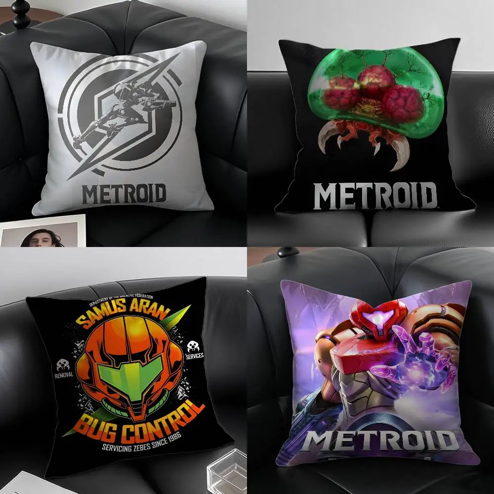 Game M-Metroid-MT Cool Soldier Pillow Case Anti-dustmite Pillowcase Invisible zipper silky short plush Sofa cushion cover